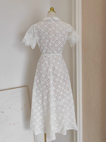 A line Short Sleeves White Lace Party Dress Holiday Birthday Dresses For Women SD365